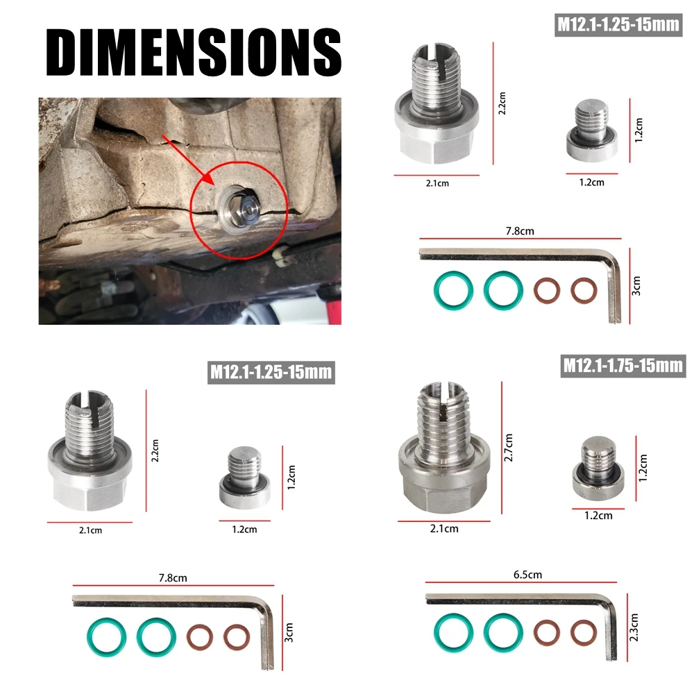 M12.1-1.25/1.5/1.75 M14 M16 M18 x 15mm Oil Drain Plug Oversize Piggyback Stainless Steel Self Tapping Oil Pan Thread Repair Kit