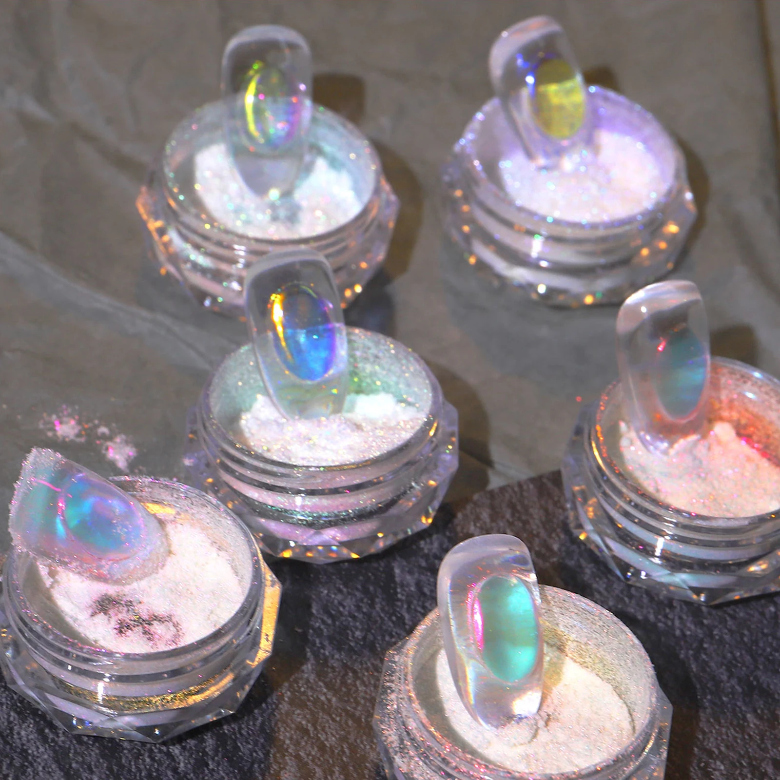 Nail Glitter Aurora Ice Transparent Laser Magic Aurora Rainbow Mirror  Gel Pigment Powder Chrome Nai Charm  Art Decoration Tools - 6