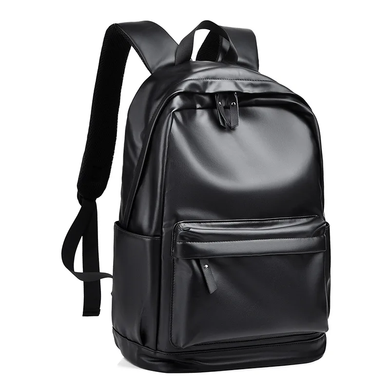 Black Men's Fashion Backpack Large Capacity Waterproof Backpack Pu