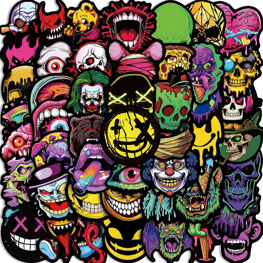 

50pcs Cool Horror Grimace Skull Stickers for Envelope Diary Guitar icebox Scrapbooking Motorcycle Helmet Waterproof DIY Decal