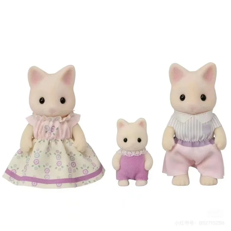 Sylvanian Families Anime Girl Figures Calico critters Furniture Set ternurines Authentic  floral cat family trio 3