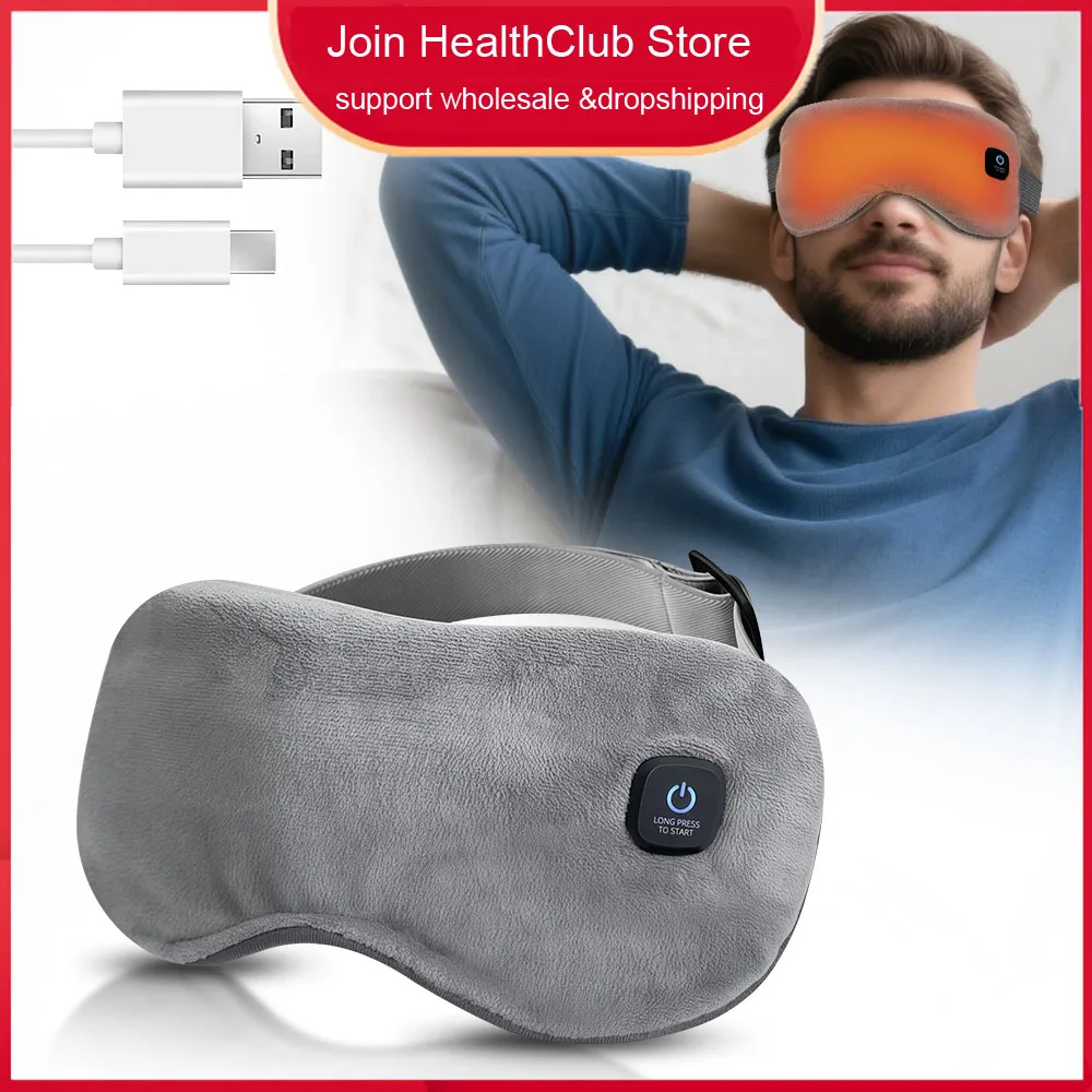 Maschera per gli occhi riscaldata, senza fili, impacco caldo per blefarite e occhi secchi, maschera per occhi asciutti che blocca la luce, per uomini e donne, 1000 mAh, ricaricabile (nero
