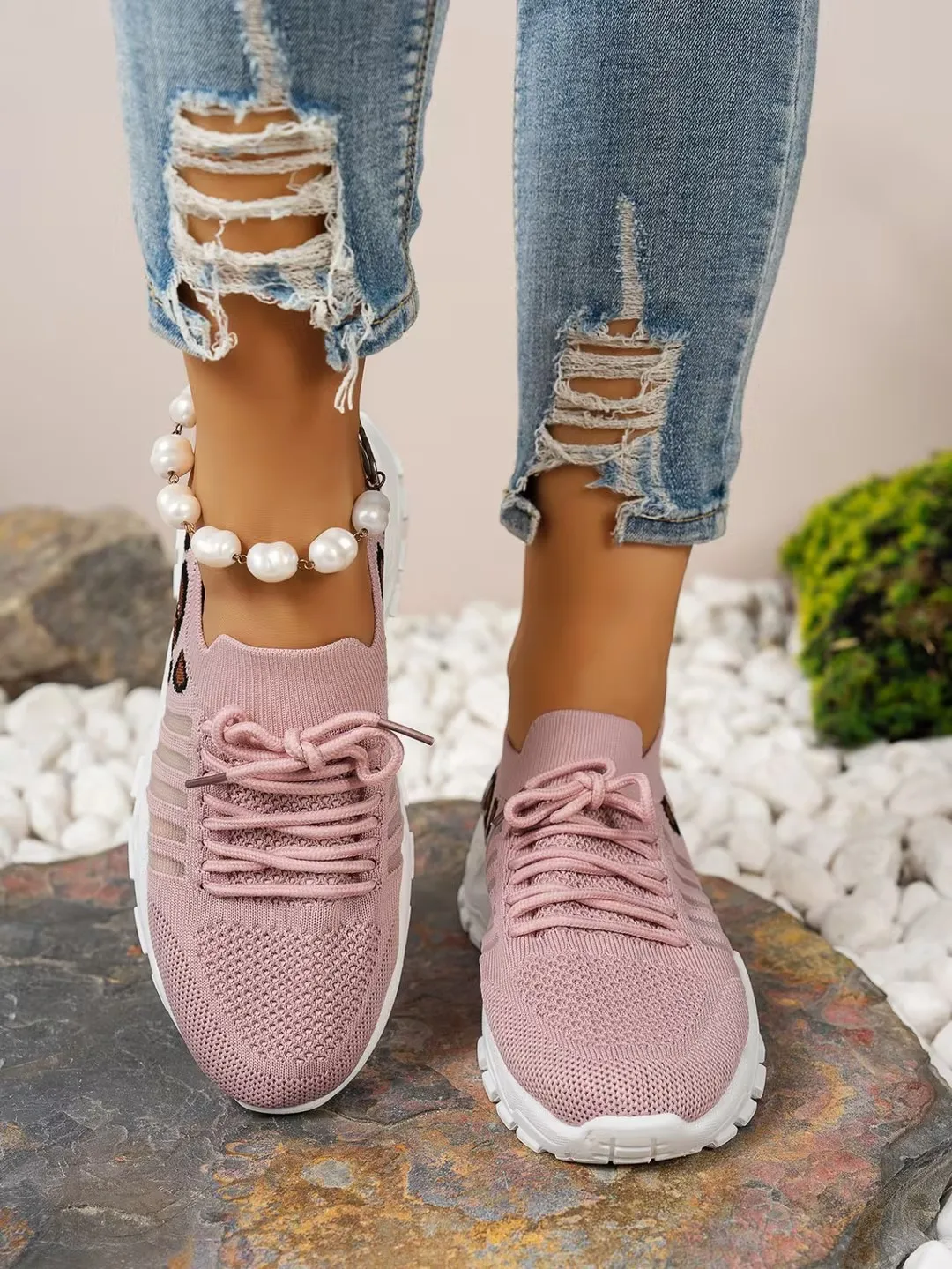Lässige Damenschuhe, atmungsaktive Mesh-Walkingschuhe, flache Sneaker für Damen, modische Schuhe mit Leopardenmuster, kostenloser Versand – Detail 6