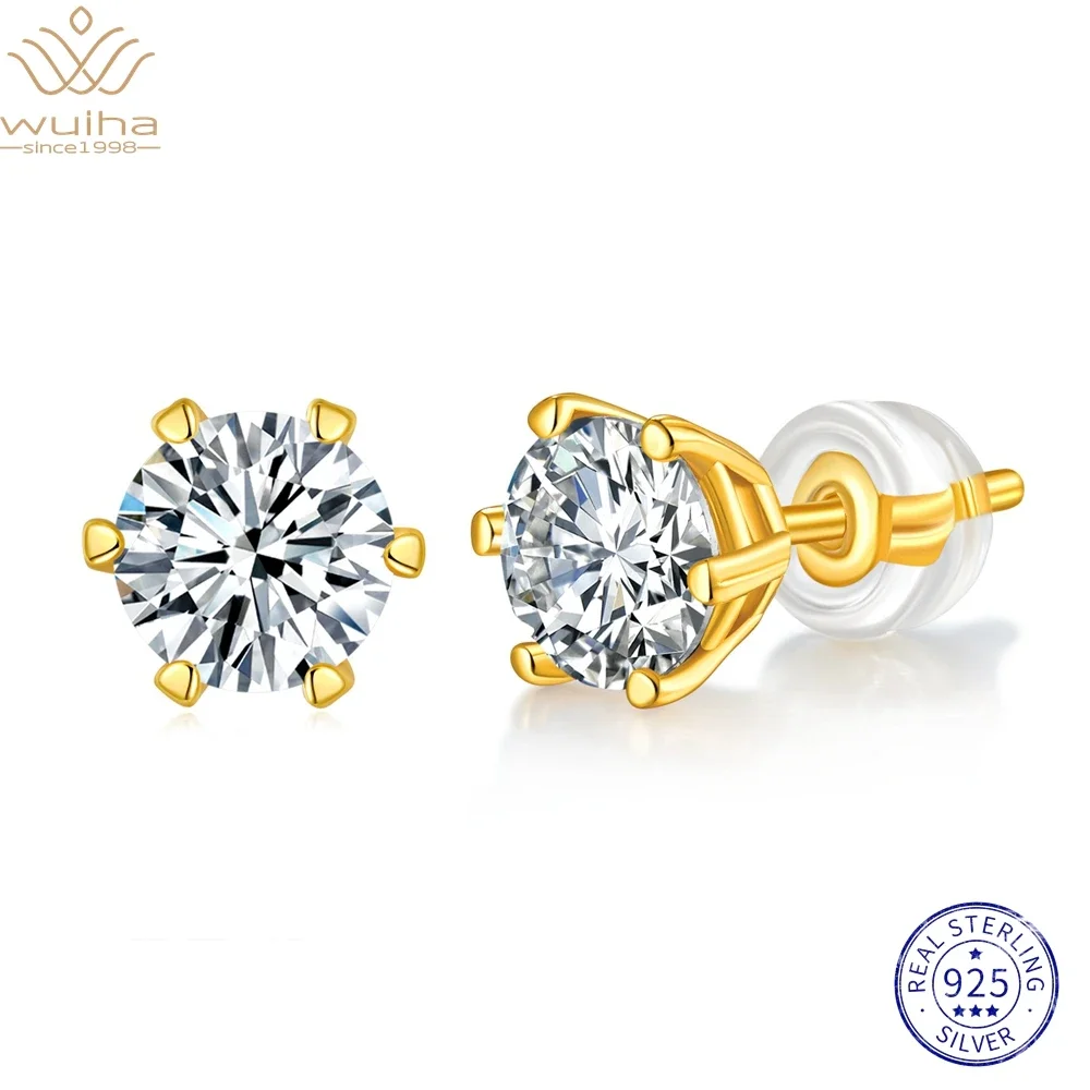 

WUIHA Sparkling 925 Sterling Silver GRA Moissanite Diamond 18K Gold Stud Earrings for Women Wedding Engagement Gift Fine Jewelry