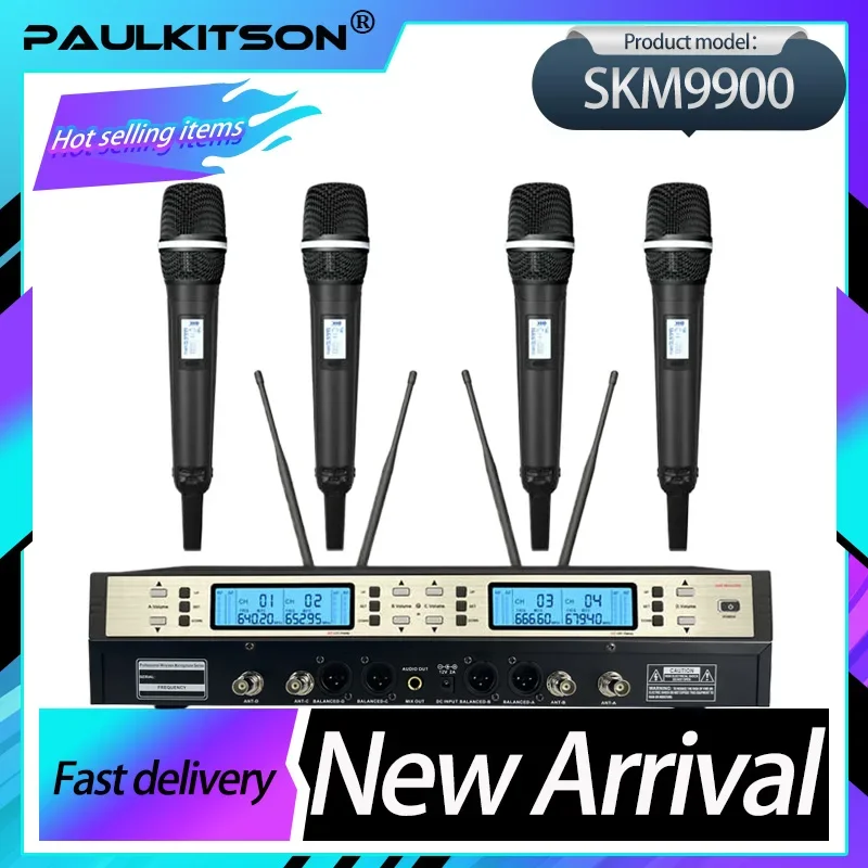 Paulkitson SKM 9900 Digital Wireless microphone for Stage Performance Ktv One To Four