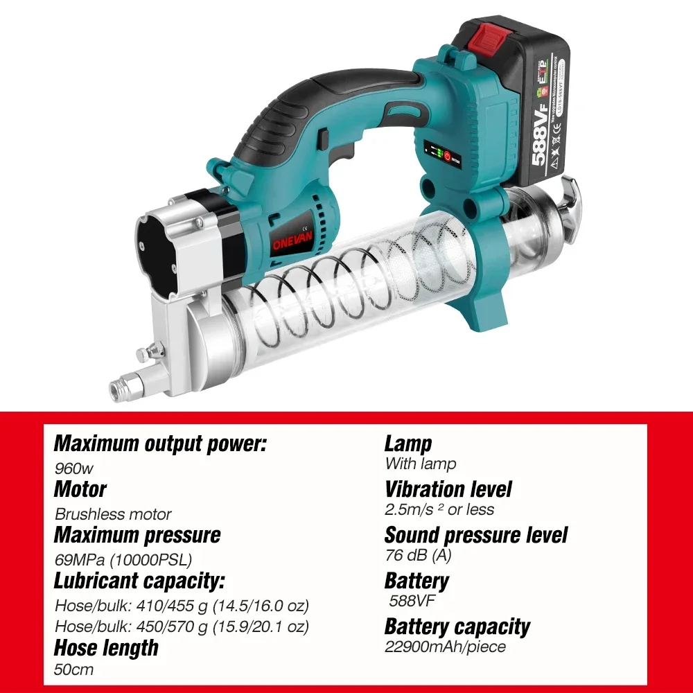 Pistola de engrase alimentada por batería, kit de pistola de grasa  inalámbrica de 21 V, pistola de engrase de batería profesional de alta  presión