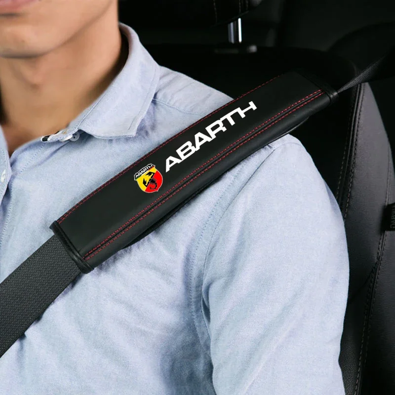 1pc Cowhide Car Interior Seat Belt Protector Cover For Fiat Abarth 595 Abarth 500 124 Spider car accessories seat belt covers seat belt protector car seat belt accessory