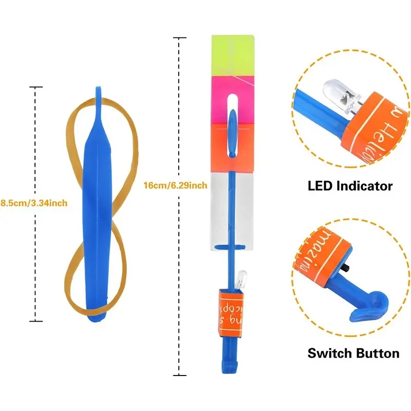Outdoor Flash Rocket toy LED Lights Glowing Slingshot Rocket Helicopter Flying Toy kid's Party Fun Gift Rubber Band Ejector Toys 4