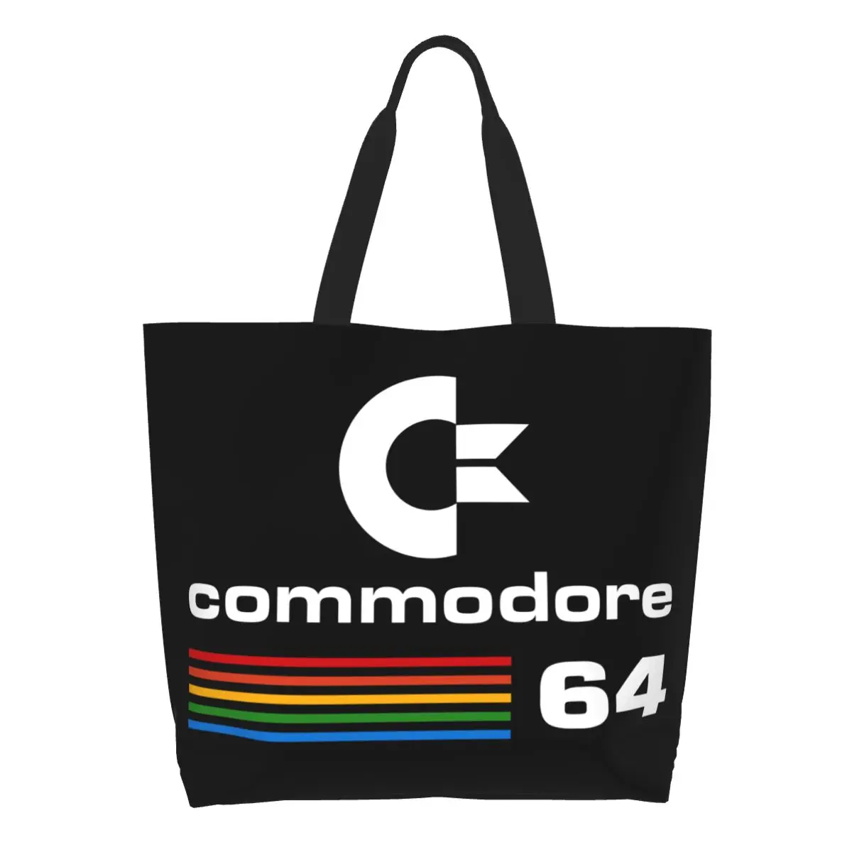 

Custom Commodore 64 Canvas Shopping Bag Women Reusable Big Capacity Grocery C64 Amiga Computer Geek Nerd Shopper Tote Bags