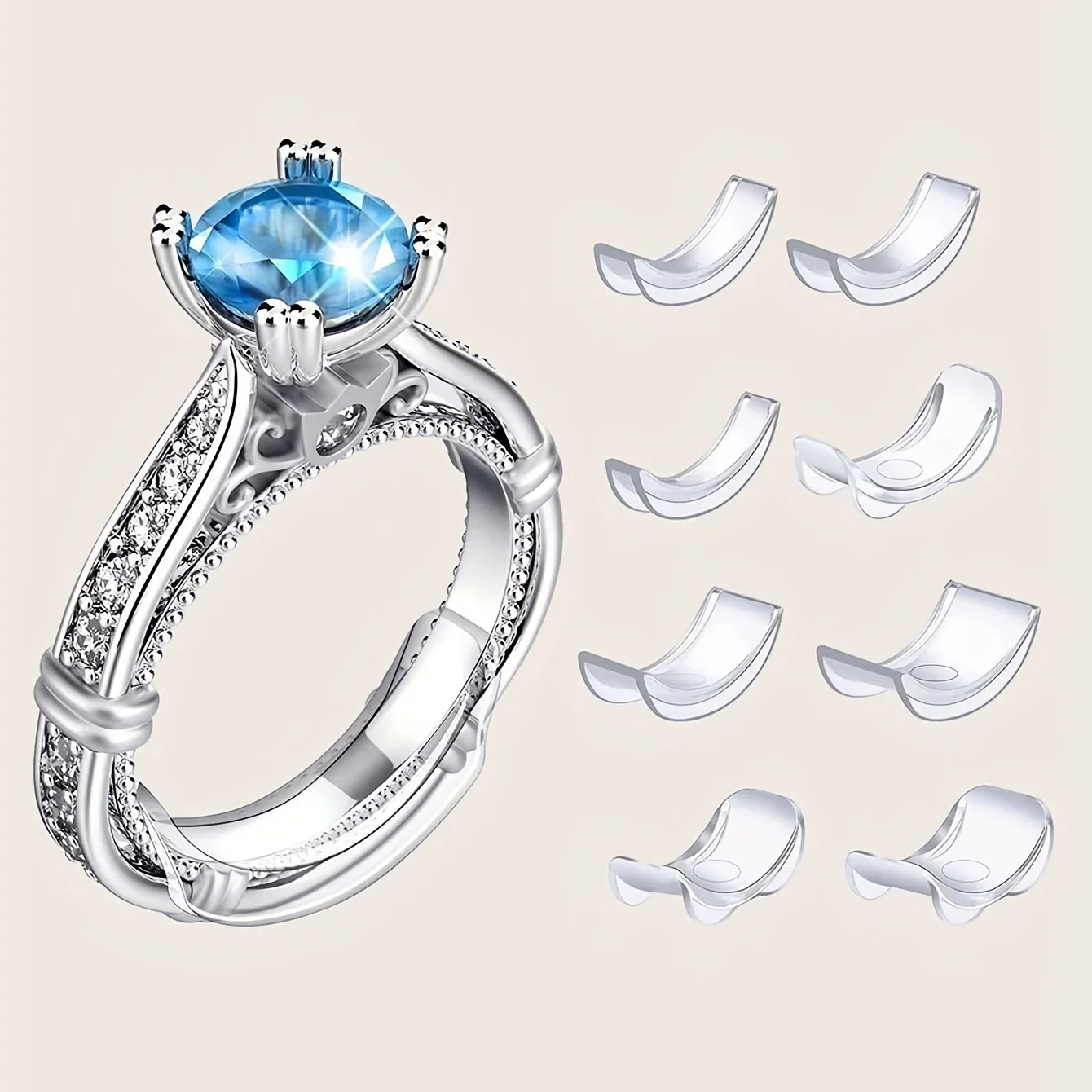 8pcs Plastic Ring Size Adjuster Set - Transparent Ring Adjustment Pad