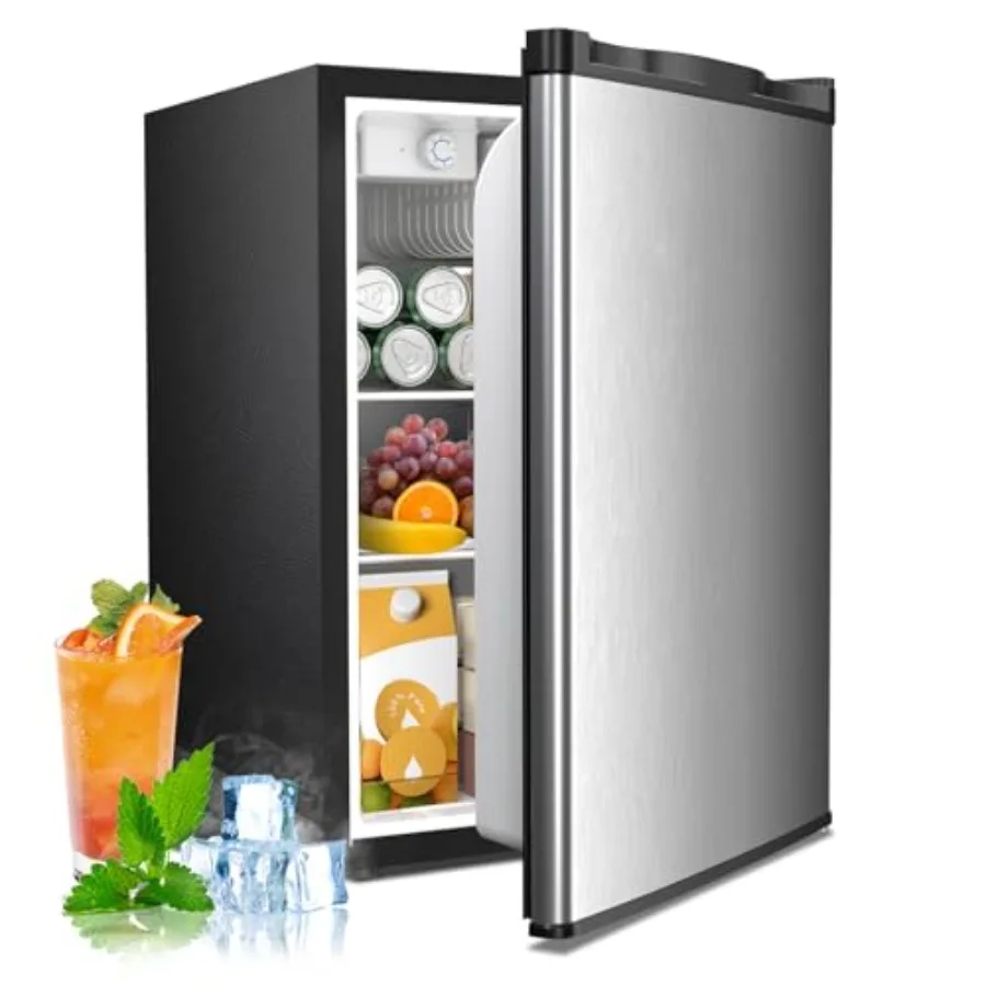 2.56 Cu.Ft. Mini Fridge with Freezer Compact Refrigerator for Dorm Office Bedroom Stainless Steel Adjustable Thermostat Low Noi