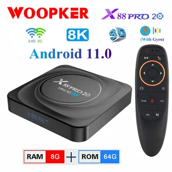 X88 프로 20 TV 박스, 안드로이드 11, 록칩 RK3566, 8GB RAM, 128GB ROM, 스마트 TV 박스, 8K, 2.4G, 5.8G, 와이파이, 구글 음성 제어 셋톱 박스
