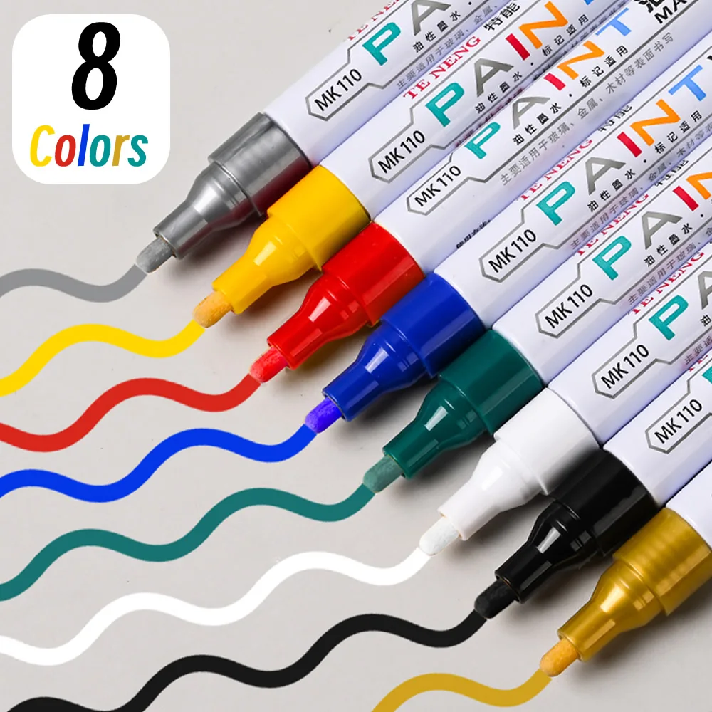 8가지 색상 자동차 스크래치 복원 페인트 펜, 속건 터치업 페인트 복원 펜, 방수 휠 타이어 마커, 자동차 페인트 마커 펜