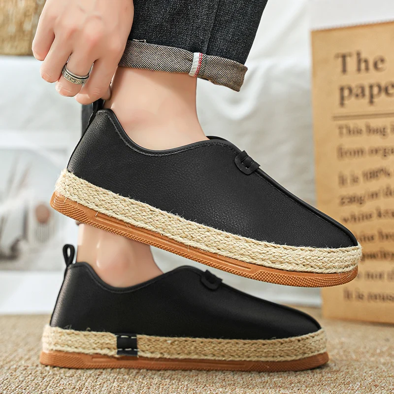 Summer Men's Leather Moccasins Fashion Black Slip-on Men Casual Shoes Comfortable Flat Man Loafers Leisure Hey Dude Shoes Men