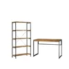 Office Set with Bookcase and Desk Antique Nutmeg Wood Finish 2 Piece Set Durable Metal Base 4 Shelf Display Spacious and Stylish 3