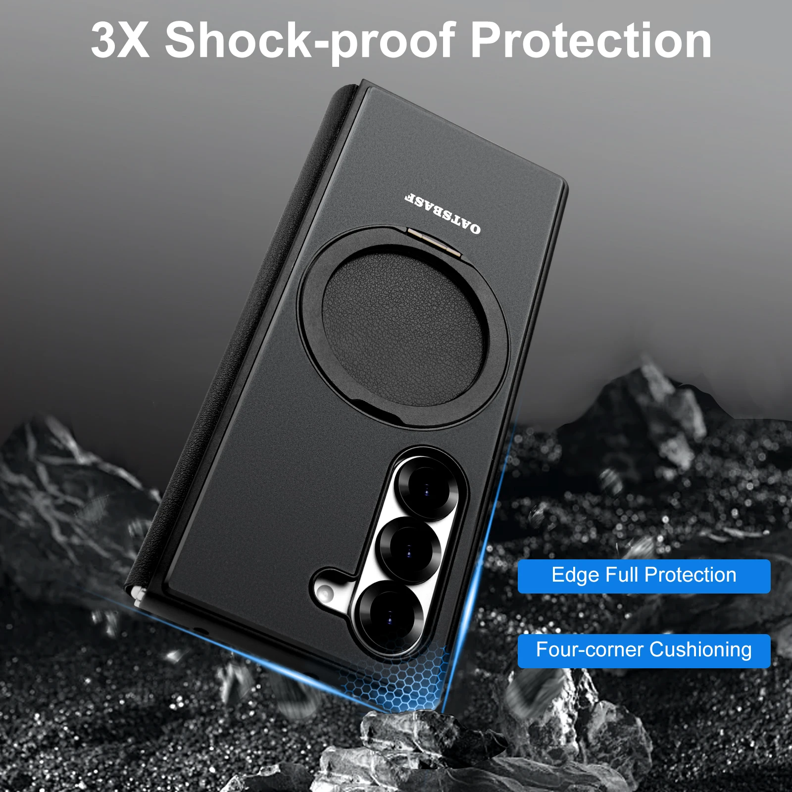 Eary for Samsung Galaxy Z Fold 7 Phone Case With Magsafe Magnetic Kickstand 360°Rotation Leather Full Body Drop Protective Cover