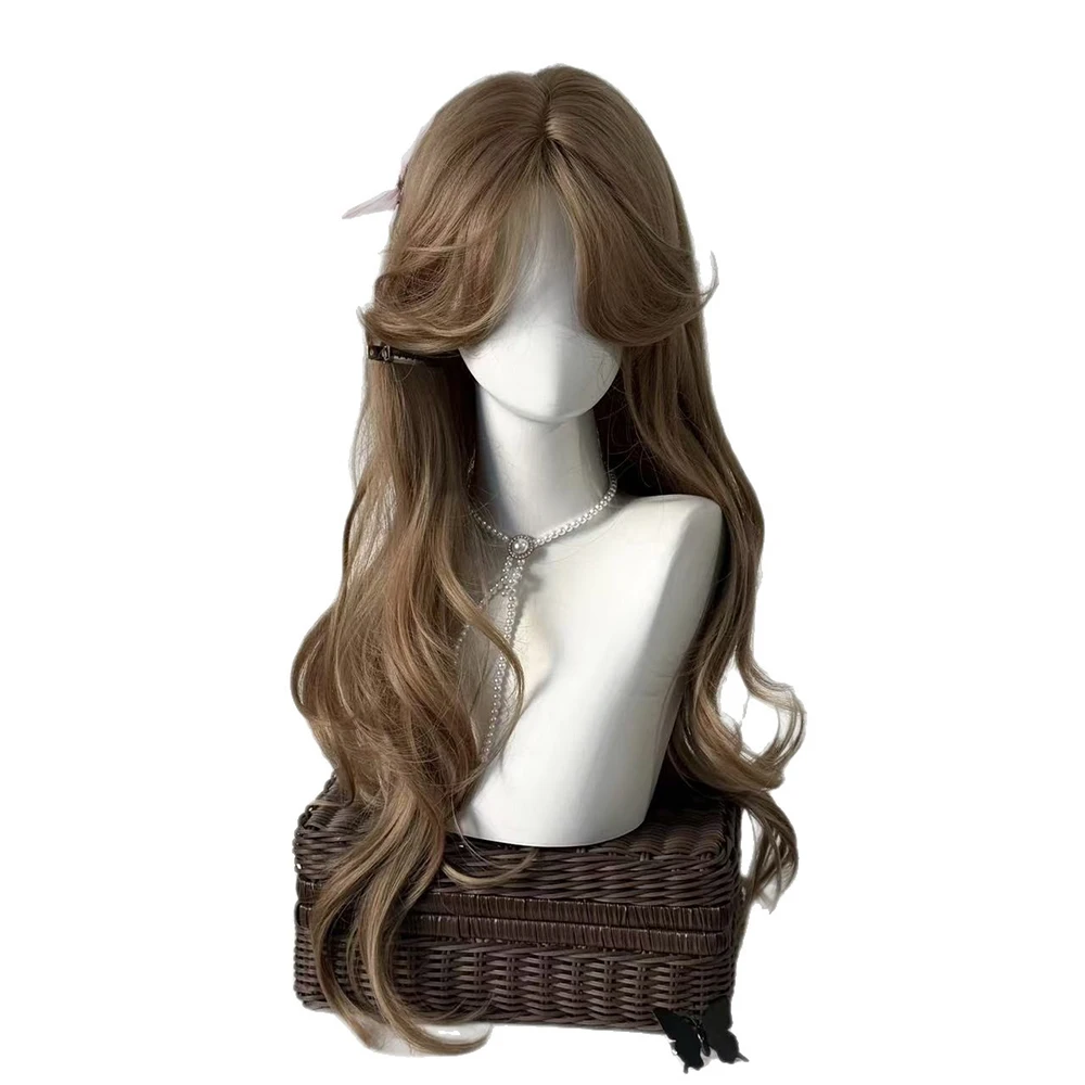 Tea Brown Synthetic Wig for Women Daily Use High Quality Fiber Wigs Long Straight Hair Slightly Curly Wig Fashion Heat Resistant 6