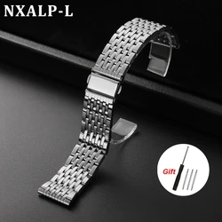 Elegant Stainless Steel Watch Band with Folding Safety Buckle - 22mm (Silver)