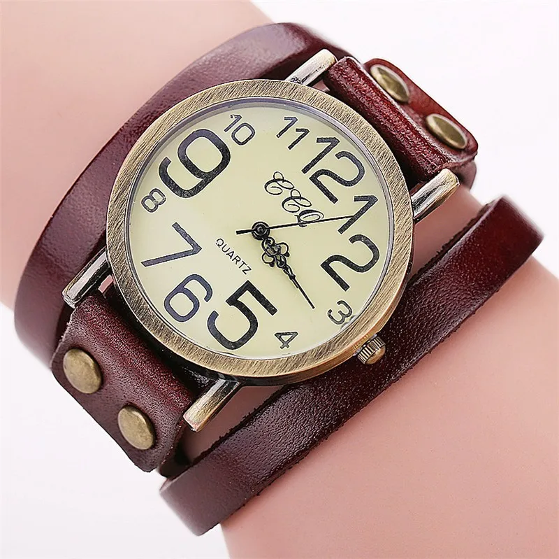 1PC Watch For Women Fashion Round Dial Retro Leather Strap Quartz Watch
