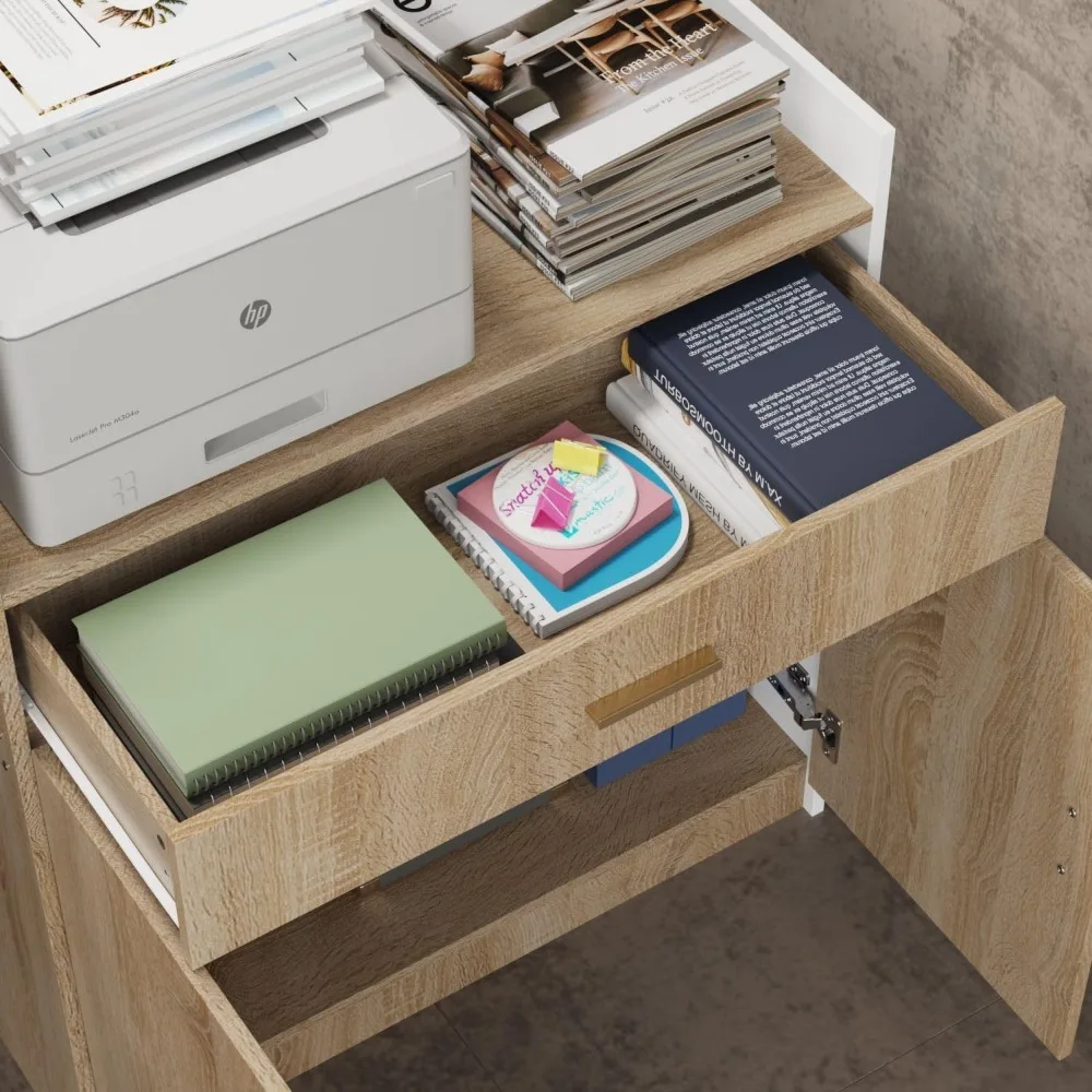 FAMAPY Reception Desk with Drawer & Cabinet, Counter with Keyboard Tray, Reception Desks 6