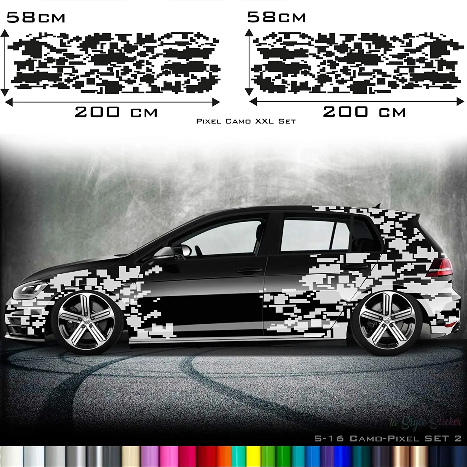 

Auto Camouflage Aufkleber Set Cyber PixelAutotattoo Car-Style Sticker Hexa Matrix Style S16