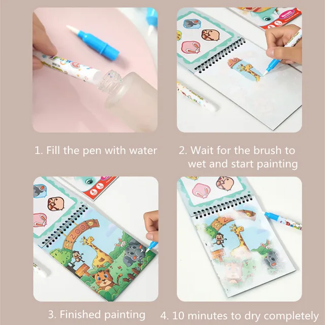 Magical Water Painting Book Toddler Early Education Toys Reusable Magic Drawing Coloring Book for Kids Children Montessori Toys 6