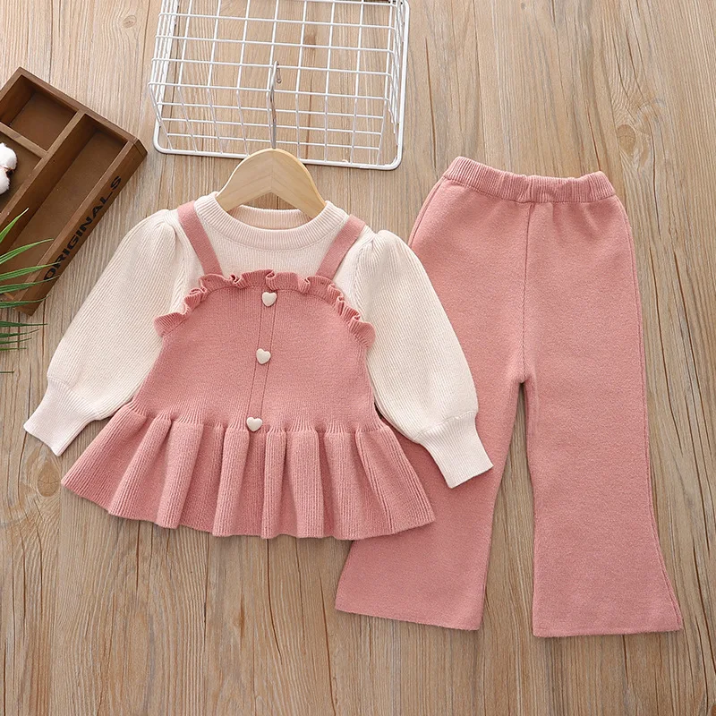 

Girls Set Knitted Two Piece Set Autumn and Winter New Fashionable Girls Sweater Pants Set Pullover Long Sleeve and Pants