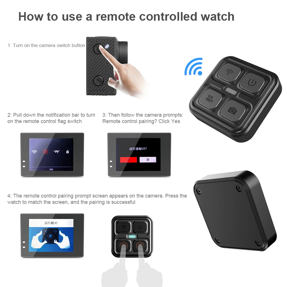 스포츠 카메라 리모컨, RF 손목, 10 m 제어 가능 거리, 착용 가능, Sjcam C200, A10, A20 용 방수 액세서리