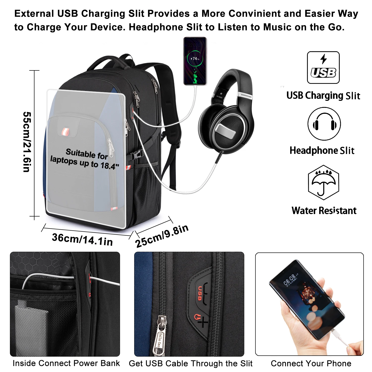USB Charging 18.4 Inch Laptop Bags 