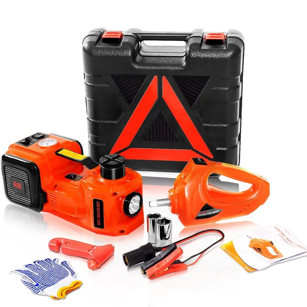 

3 in 1 5ton Car Floor Jack Electric Hydraulic Car Jack 12V with Inflator Pump LED Light Impact Wrench for Truck Tire Repair Tool