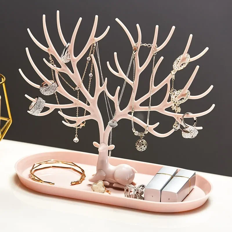 Jewelry Display Stand Tray Tree Storage Racks Earrings Necklaces Rings Jewelry Boxes Case Desktop Organizer Holder Make Up Decor luxurious white pu earrings bracelet jewellery display rings tray necklaces holder various models for woman option wholesale