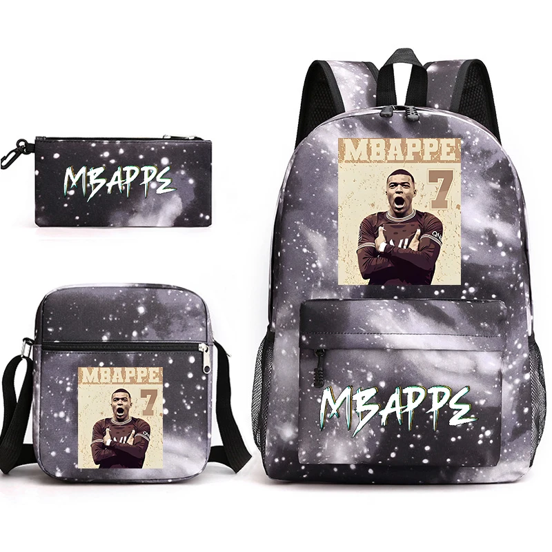 Mbappe avatar printed backpack set campus student school bag pencil case shoulder bag 3-piece set