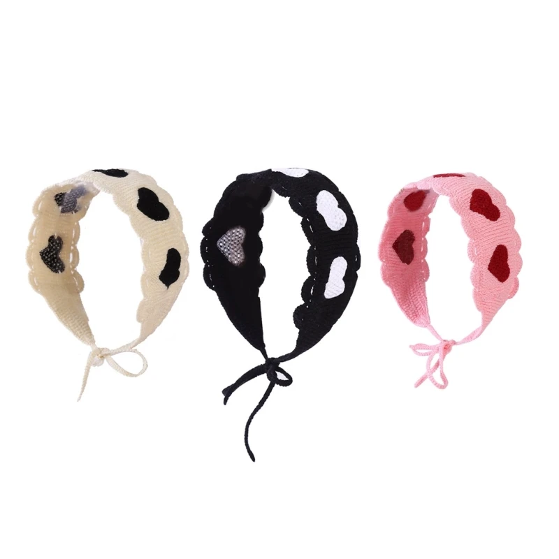 

A2ES Breathable Women Rectangle Kerchief Elastic Crochet Hairband with Heart Pattern