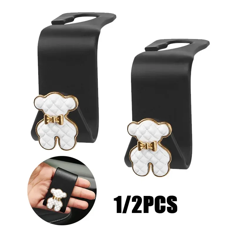 Car Seat Back Hooks Diamond Camellia Flowers Decor Cartoon Bears Car Interior Storage Hook Handbag Hanging Holder Hook car coat hanger car hook