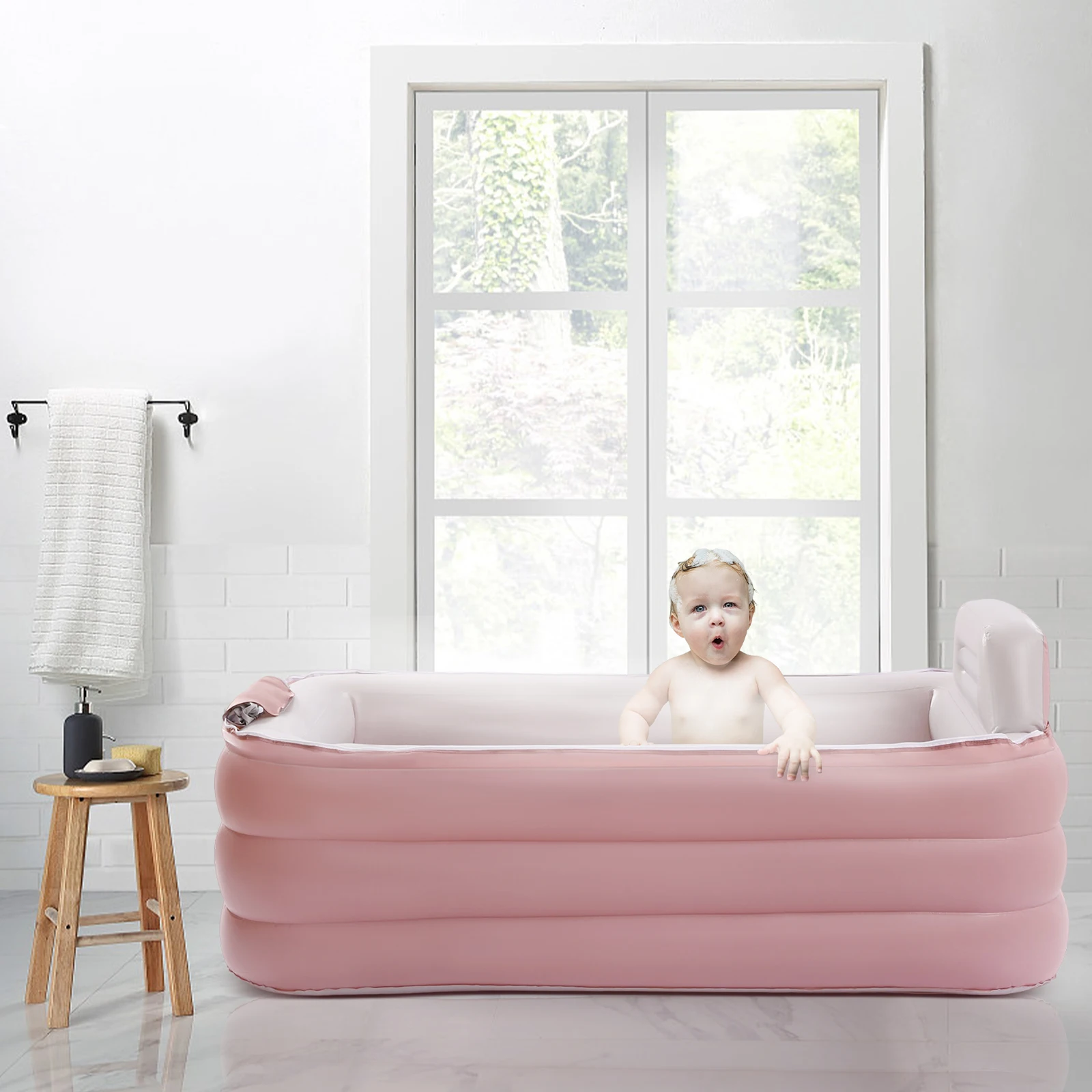 

Inflatable Adult Bath Tub, Freestanding Blow Up Bathtub with Foldable Portable Feature for Adult Spa with Electric Air Pump