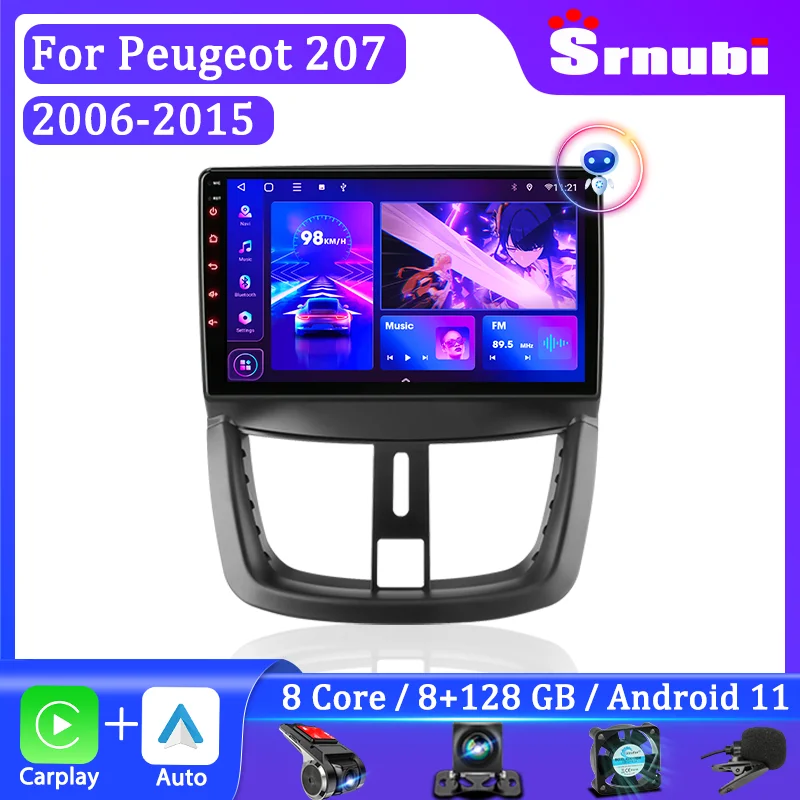 

Srnubi Android 11 автомобильный радиоприемник мультимедийный видеоплеер для Peugeot 207 CC 207CC 2006 2007 2008 2009 2010 - 2015 2Din RDS стерео DVD