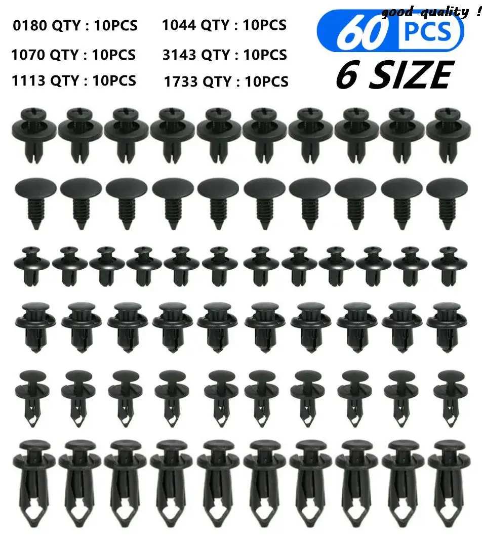 6 Size 60Pcs Auto Fastener Clips for Chrysler 300C Voyager PT Cruiser Grand Sebring Pacifica |