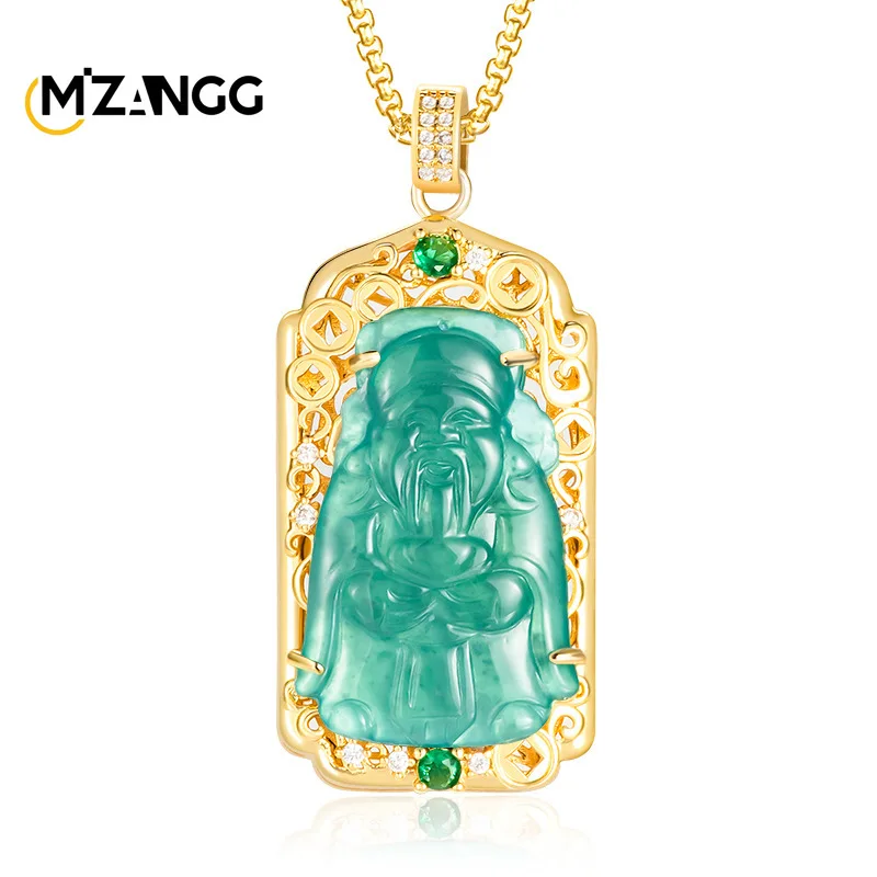 

Natural Jadeite Blue Water God of Wealth Gold-plated Ice Pendant Exquisite Fashion Men's and Women's Jewelry Necklace Mascot