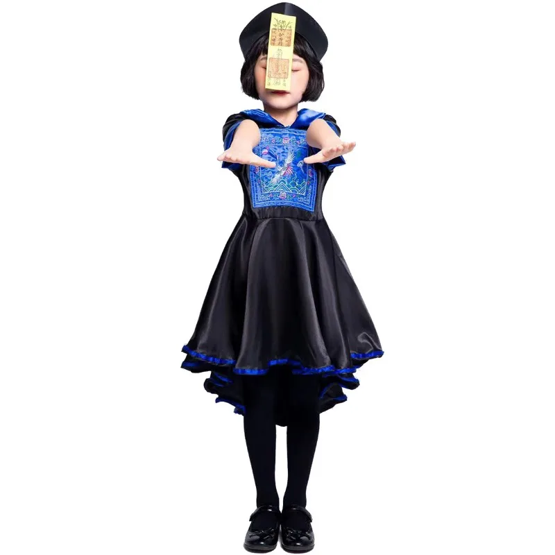 Children Zombie Cosplay Costume Girls Boys Qing Dynasty Role Play Halloween Ancient Small Zombies Stage Performance Costume