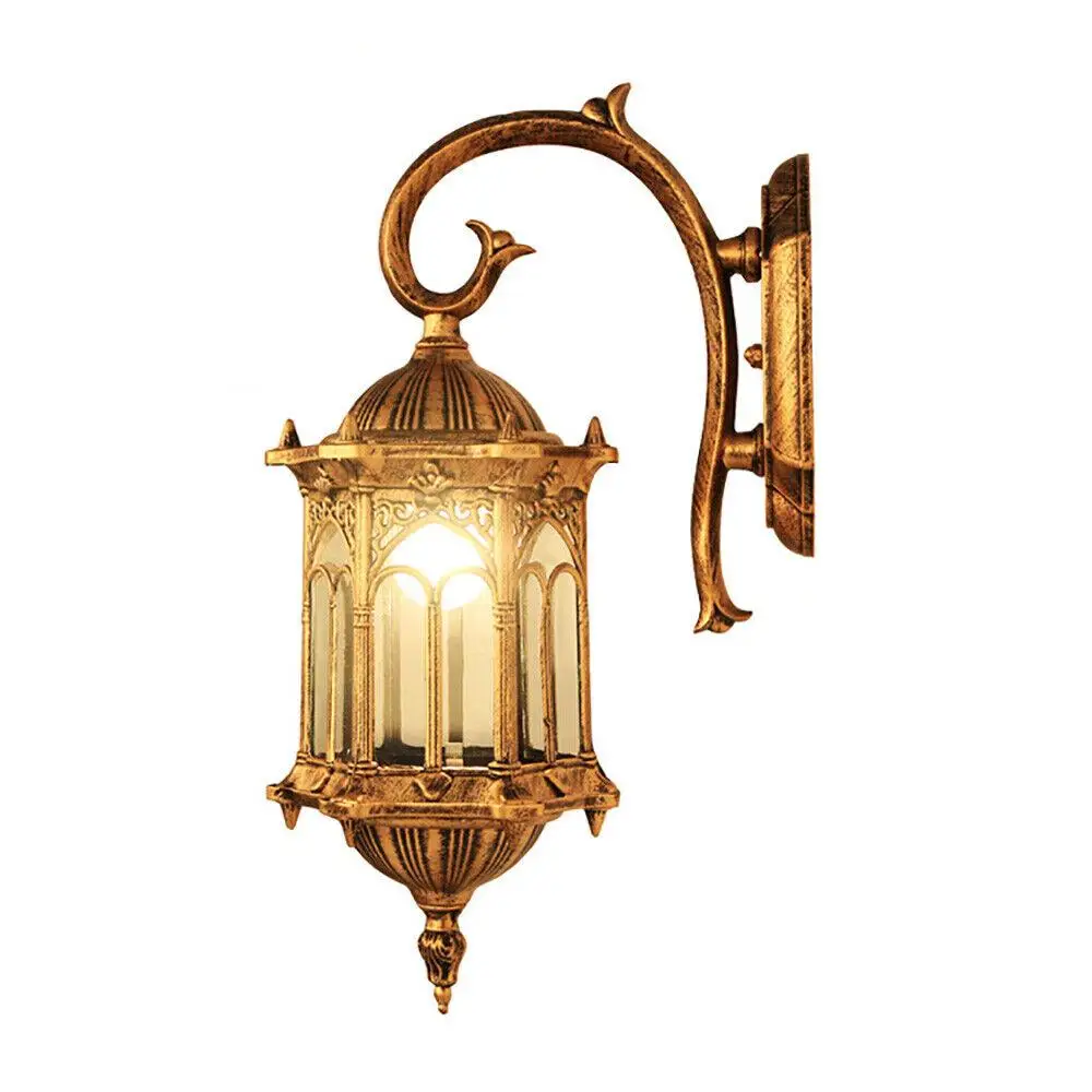 

110-240V Yellow Retro Exterior Wall Mount Light Aluminum Fixture Lantern Sconce Porch Garden Lamp Outdoor