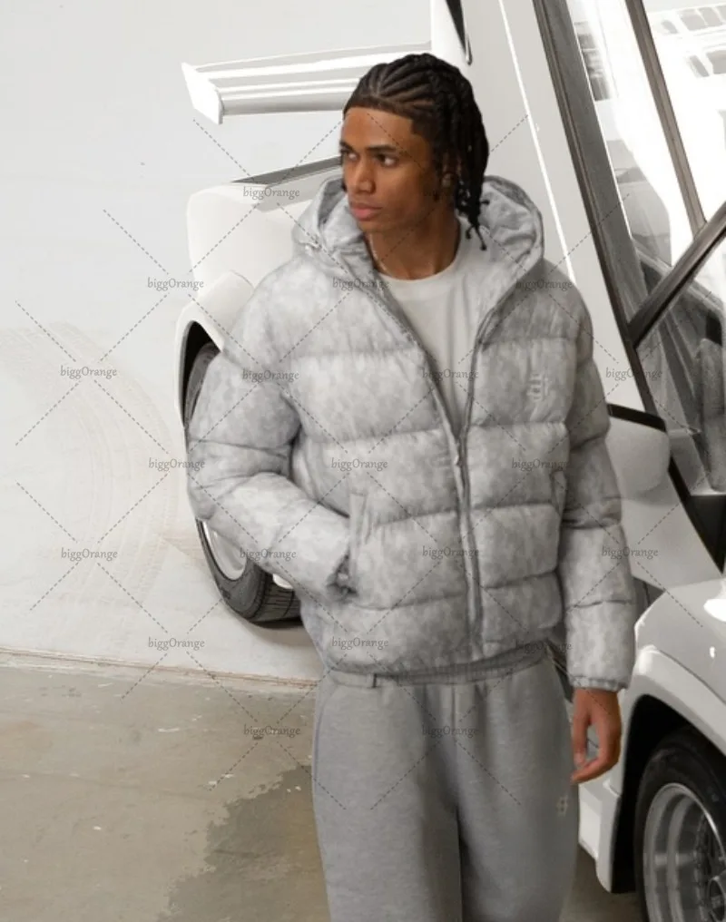 المألوف لامعة الدافئة أسفل سترة الرجال شارع العليا ملابس عصرية الأمريكية الجديدة Y2K عادية فضفاض سستة مقنعين سترة