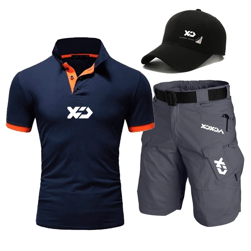 Men's Summer Quick Dry Fishing T-shirt Sports Fishing Hat Outdoor Breathable Shorts Casual Sports Climbing Set