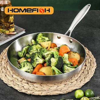 PDG1 304 Stainless Steel Non Stick Pan for Frying Steak Uncoated Kitchen Cookware Suitable for Gas Stoves and Induction Cookers 1