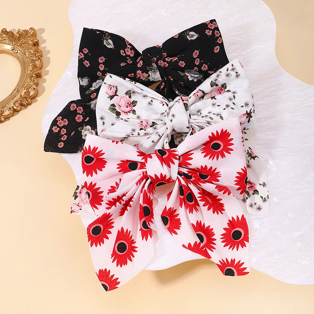 

1Pcs Clip Girl Daisy Bow Hairpin Polka Dot Floral Print Hair Pastoral Retro Style Barrettes Big Bowknot Hairpin Hair Accessories