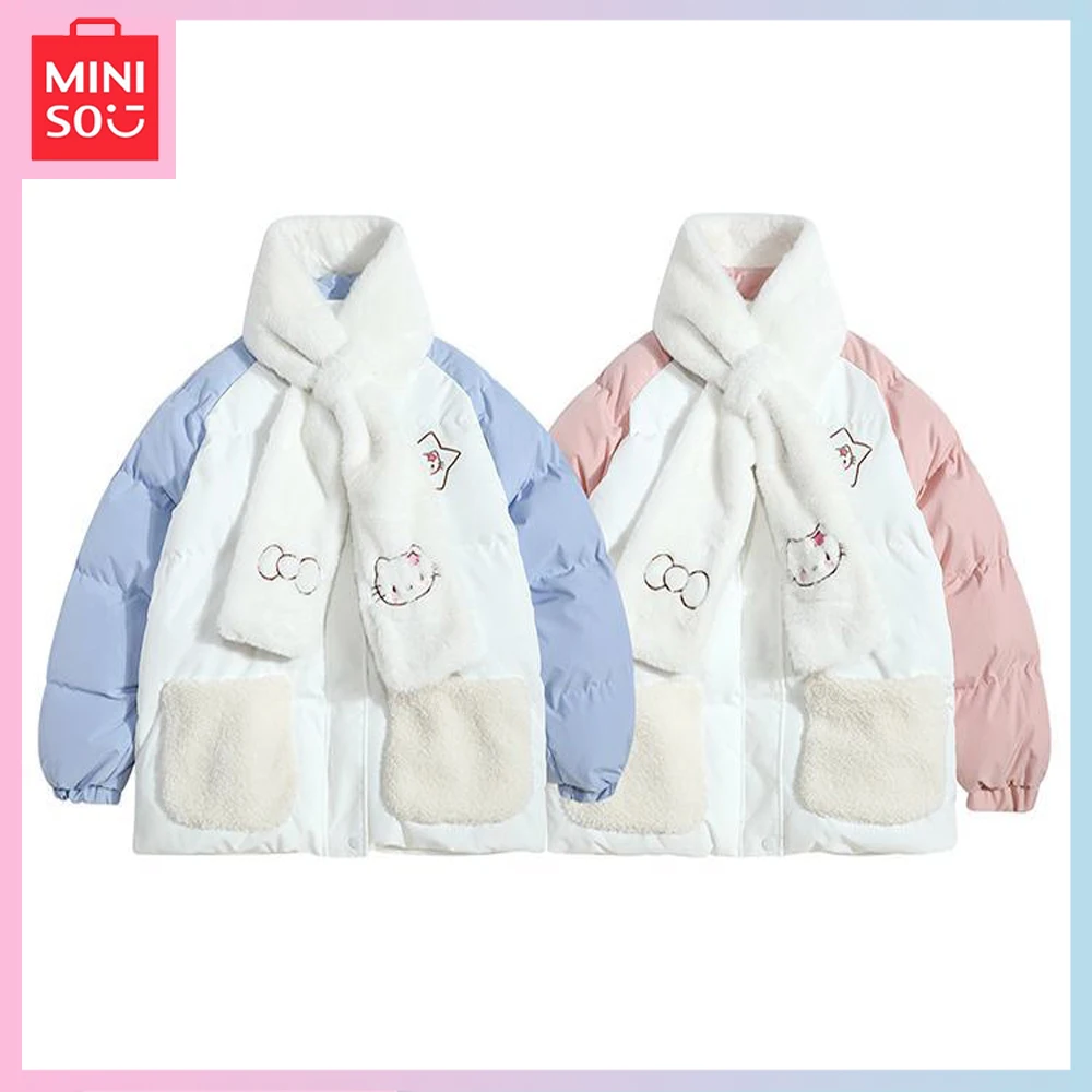 

Miniso Cute Cartoon Hellokitty Winter New Loose Thermal Insulation Thick Hand Stuffed Cotton Jacket Scarf Couple Bread Suit