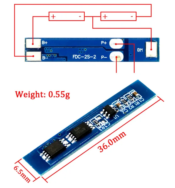 Scheda Protezione Batteria 2S 4A 7.4V Li-ion - BMS Per 18650, 5 Pezzi