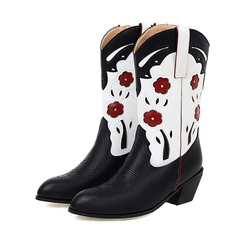 

BLXQPYT Botas De Mujer Embroidered Women Boots European Style Cowboy Boots Combat Boots Vintage Gothic Shoes Plus Size 48 7771-3