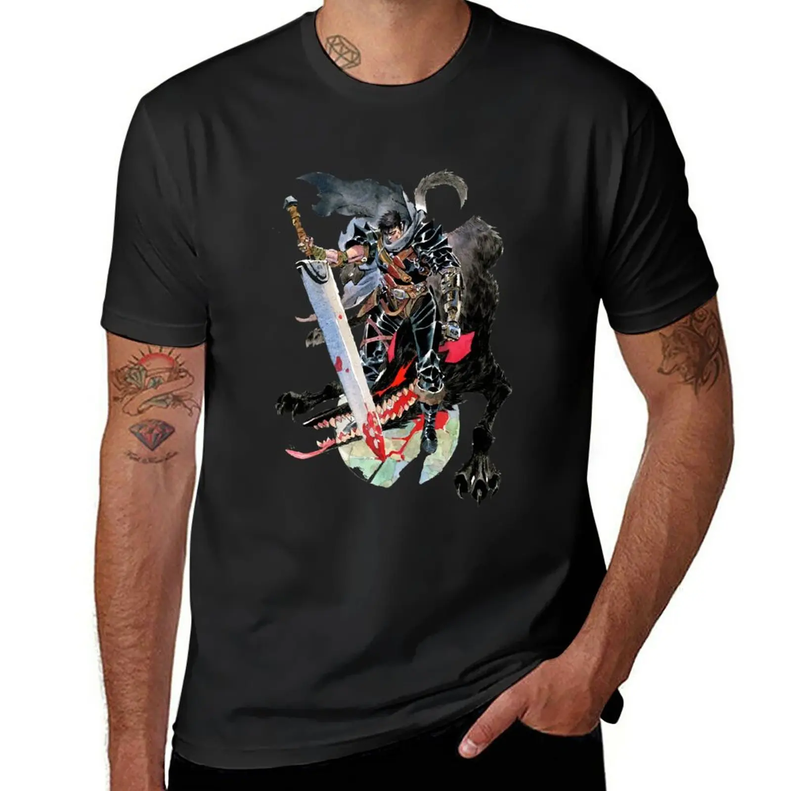 

New black swordsman T-Shirt anime vintage t shirt black t shirts for men