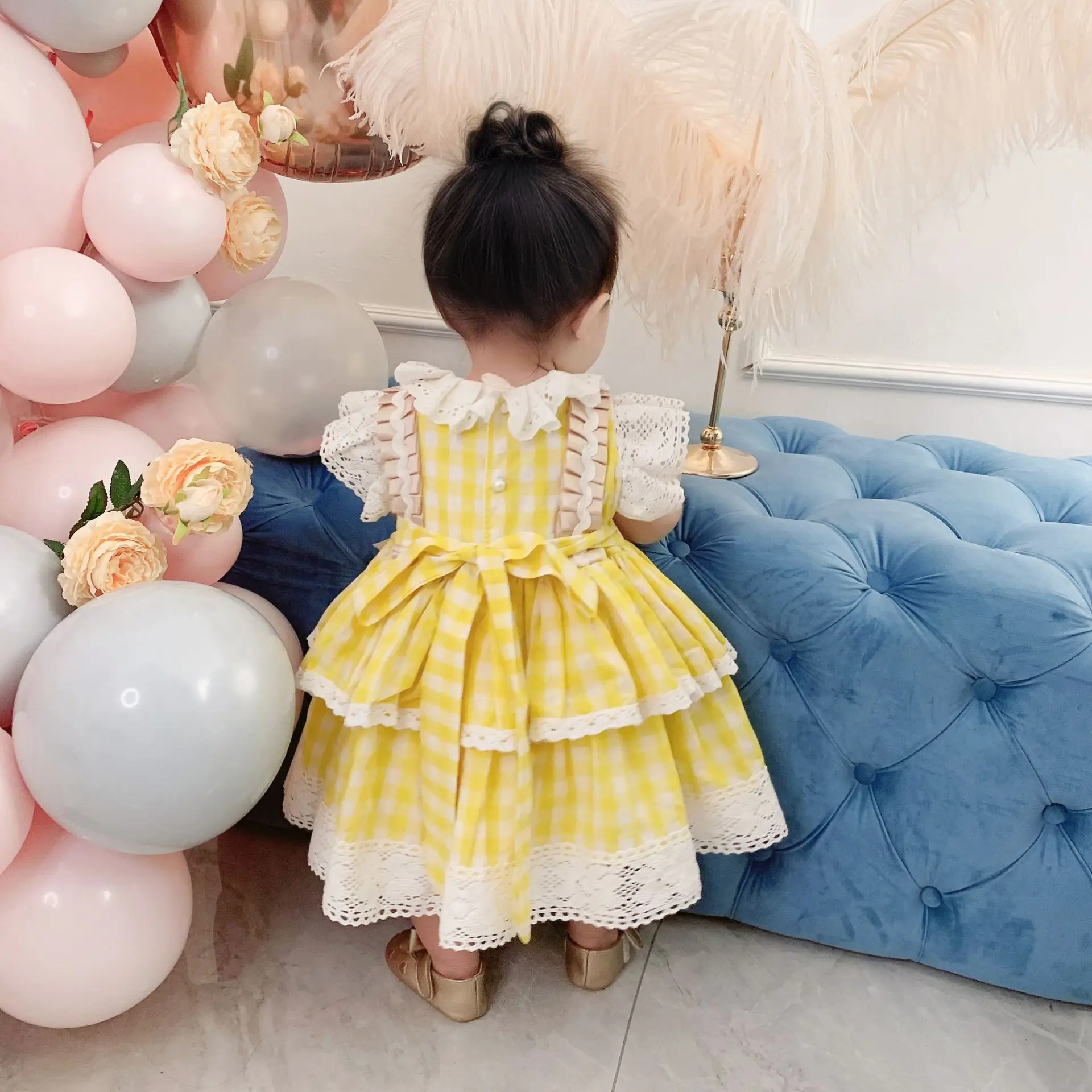 Girls Daily Dress Baby Rabbit Print Lolita Gown Kids Lolita Hair Accessories One Year Old Dress Children Birthday Gift
