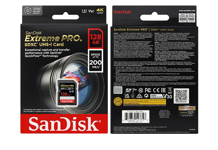 Original SanDisk Extreme Pro SD-Karte 128GB 64GB SDXC 256GB 512GB V30 Speicherkarte Lesegeschwindigkeit 200MB/s SDHC 32GB Speicherkarte für Kamera – Detail 11